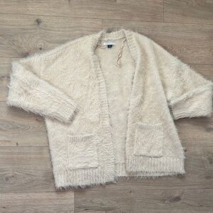 American Eagle Outfitters Cream Fuzzy Cardigan